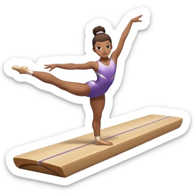 A gymnast performing a flawless routine on the balance beam, showcasing strength and grace. The scene captures the precise, elegant movement with perfect balance and form. The background features a gymnastics arena with vibrant lighting and cheering crowds, emphasizing athleticism and poise. sticker