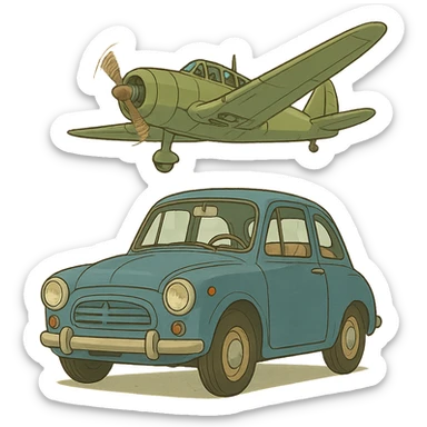 ghibli style car with a plane sticker