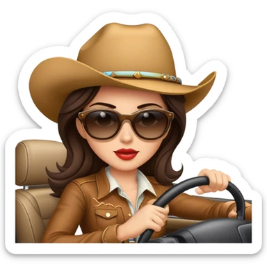Brunette Cowgirl wearing sunglasses driving sticker