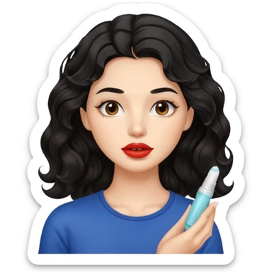 A gorgeous with black wavy hair women applying cute thin lipbalm on her brown lips sticker