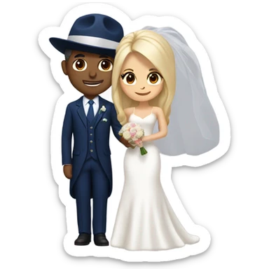 Puerto rican beard short hair with blue hat and navy blue suit getting Married with blond long hair girl with white  wedding dress  sticker