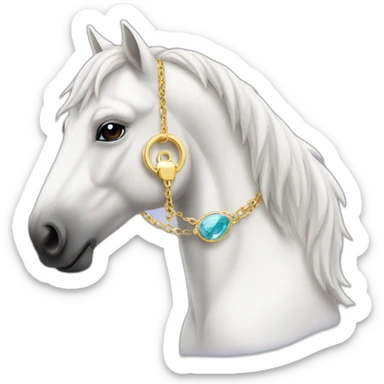 White stallion mustang wearing a key necklace sticker