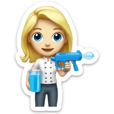 chef blond with blue eyes and white skin holding a water gun sticker