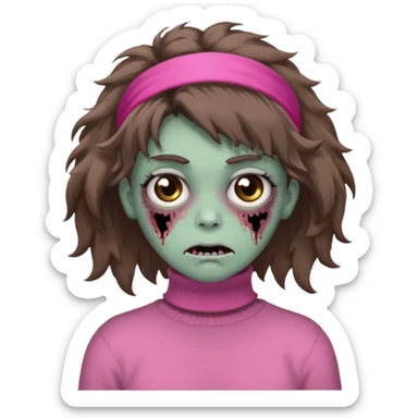 brown fluffy haired zombie with pink turtleneck sweater and hair band sticker