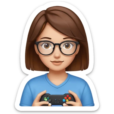 gamer girl with glasses, brown hair sticker