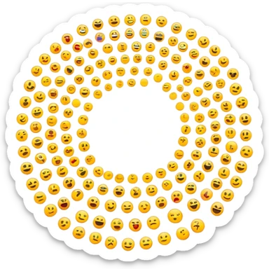 A loading circle made of tiny, unfinished emoji icons, slowly forming into complete emojis. The icons are outlined and semi-transparent, representing the waiting or creation process. Clean, flat, modern digital illustration, perfect for an empty state UI. sticker