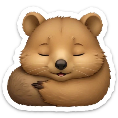 Meme-Worthy Cute Sleeping Quokka Portrait Emoji, Head resting peacefully with a contented smile, showcasing a delightfully compact build and a luxuriously soft brown fur, eyes shut in a serene, restful nap, Simplified yet hilariously adorable features, highly detailed, glowing with a soft, drowsy light, high shine, relaxed and utterly lovable, stylized with an air of playful laziness, bright and heartwarming, soft glowing outline, capturing the essence of a comically sleepy quokka, so meme‐worthy it feels like it could instantly become the next viral sensation of adorable slumber! sticker