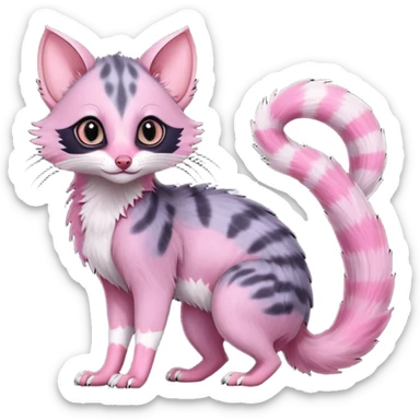 Deep dark pastel bright whitish pale Violet-pink-gradients with darker points Asian painted anime-styled big-eyed shiny glorious divine marked exotic cool beautiful realistic Lykoi-civet-genet-sergal-ocicat-oncilla-animal-Fakémon-hybrid-fursona (full body) sticker