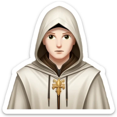 icon featuring a heroic figure in an iconic assassin's hood, standing tall against the backdrop of Florence. The design captures the essence of adventure, with intricate details of historical architecture and a sense of mystery. The character is poised, ready for action. transparent background. sticker