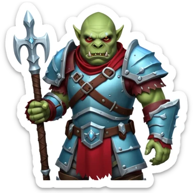 
Fantasy Christmas orc legion soldier icon, iron tundra army theme, heavy winter armor, disciplined brutal look, icy blue steel armor with deep crimson accents, frozen metal texture, cold winter atmosphere, male variant sticker