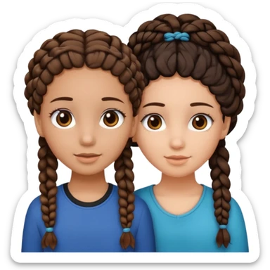 2 girl best friends. One is black with braids and brown eyes. One is white with curly brown hair with brown eyes no braids sticker