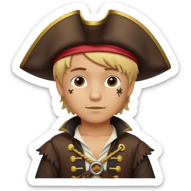 light brown Hispanic boy with blond hair that is dressed as a pirate sticker