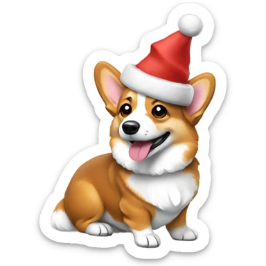 Tri-color corgi wearing Christmas hat  sticker