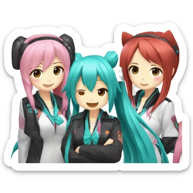 A TOK emoji of hatsune miku and kasane teto and akita neru, the triple baka squad sticker