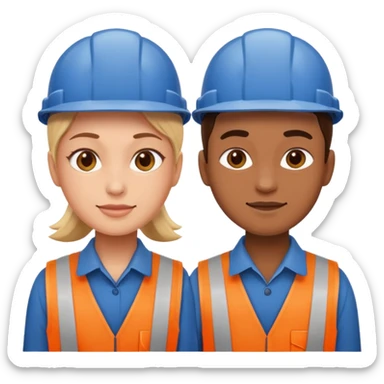 create a realistic emoji of two working packaging workers. one of them starting the work and the other one finished sticker