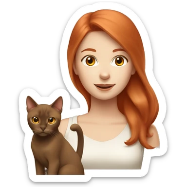 cherry red hair pale woman with burmese brown cat  sticker