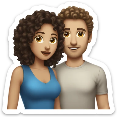 Light skinned woman with curly hair and white man with blue eyes and straight dark brown hair kissing  sticker