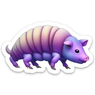 Iridescent cyan purple gradient pig armadillo cow centipede insect with star markings sticker