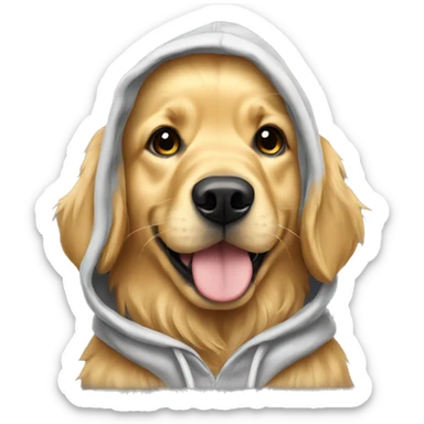 Golden retriever wearing a hoodie sticker