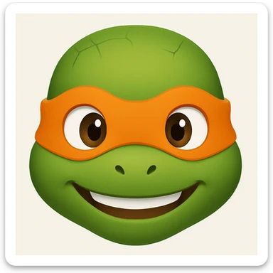 Donatello from Teenage Mutant Ninja Turtles, emoji style, head only, cute minimalistic style, with an orange bandana sticker