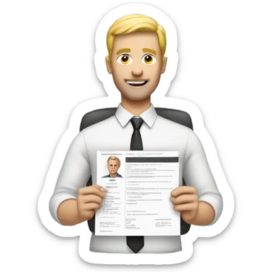 White man holding a resume sticker