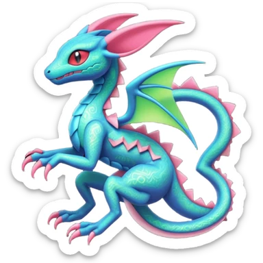 Spooky stitched colorful iridescent Salandit-Flygon-Sylveon-Umbreon-fusion-Pokémon-hybrid-creature  sticker