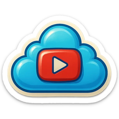 A cloud with a YouTube play button symbol inside it, representing views on YouTube, in a colorful and vibrant emoji style with a blue color scheme and a sky background sticker