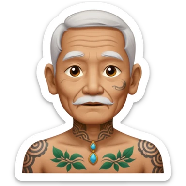 ancient thailand old man with tatooed on neck and face sticker