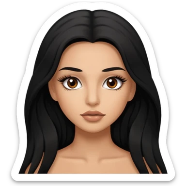 Lightly tan woman with black long hair brown eyes full lips and dramatic long dark eyelash extensions sticker