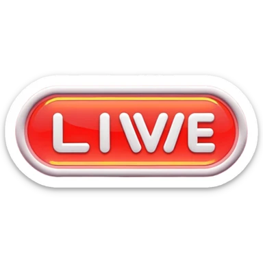 "LIVE" text badge, bold white letters on neon red rounded rectangle background, soft red glow, modern broadcast indicator style, Twitch/YouTube live aesthetic, black background sticker