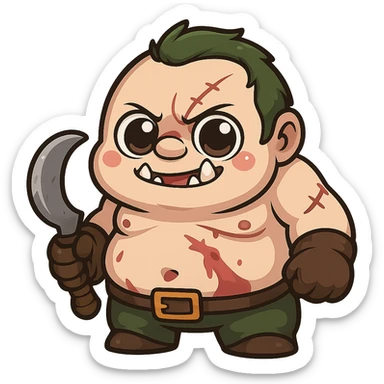 Pudge in a cute, chibi-style cartoon redesign, round proportions, big eyes sticker