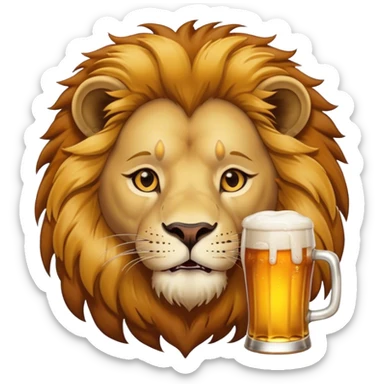 Lion drinking a beer sticker