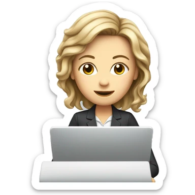 White Woman with Laptop busy with coding for Office Work, nice hair, suit  sticker