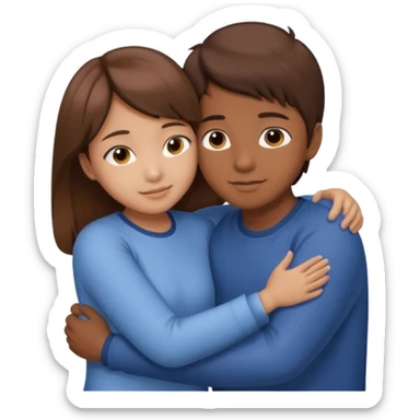 Asian brown hair girl sis hug bro boy brown hair  sticker