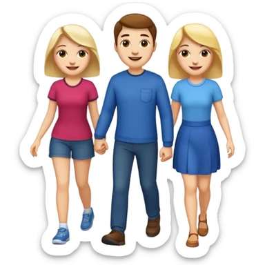 iOS emoji style - a men and 2 women - friends walking together

 sticker
