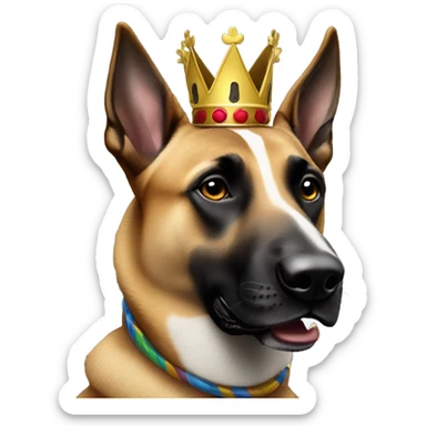 A malinois harlequin color with a crown on his head sticker