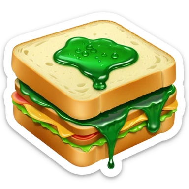 A sandwich with green goop syrup on top sticker