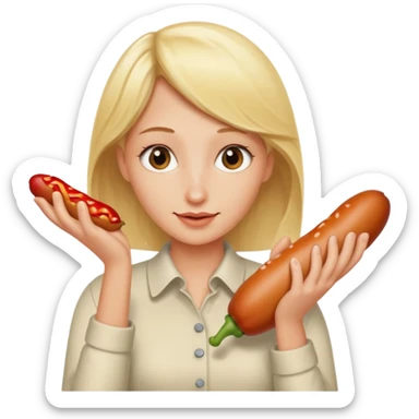 Naked blonde with both hands grabbing weiner sticker