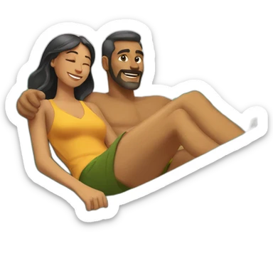 a man is laying in hammock and a woman is fanning him with palm leaves sticker