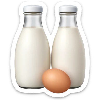 A white milk bottle standing beside a single egg on a clean surface. sticker