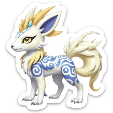 Tropical Tiny Marked Patterned Tribal Shiny Albino Oriental Asian Patterned Tropical Exotic Toxic  WereGarurumon-Meloetta-Renamon-Absol-fusion-hybrid-creature (full body) sticker