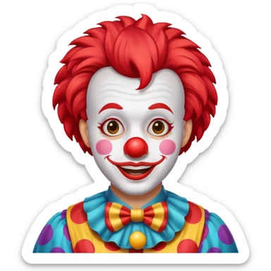 classic circus clown emoji with red nose, colorful wig, cheerful expression sticker