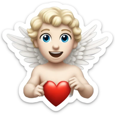 Realistic Photo of flying pale cupid with blue eyes and red heart arrow  sticker