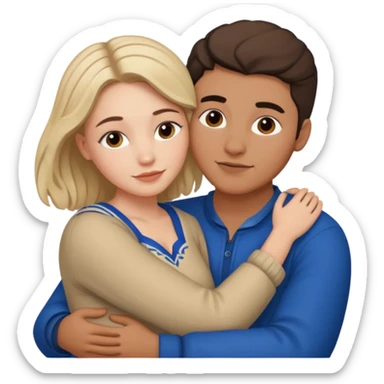 young Métis man and young white woman cuddling, love sticker