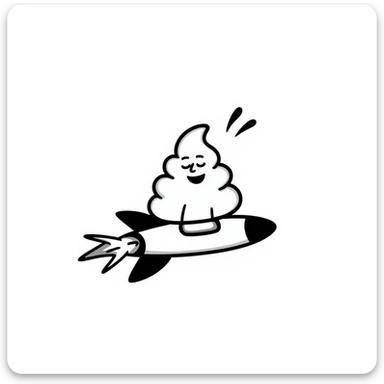 hand-drawn doodle of a turd with lipstick riding a rocket sticker