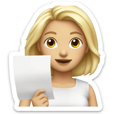 blonde girl giving feedback with a sheet of paper sticker