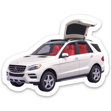 2015 Mercedes Benz ML350 SUV, white exterior, black interior, front angle, exterior doors open, 3D style sticker