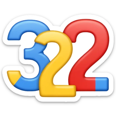 colorful preschool numbers 1, 2, 3 in red, blue, and yellow, emoji style, transparent background sticker