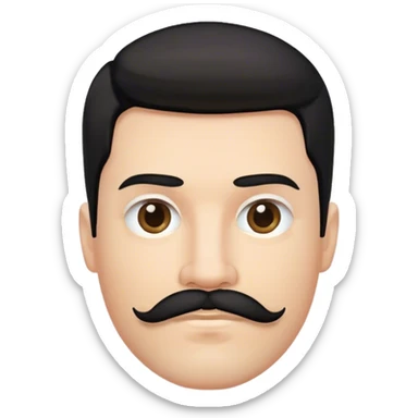 white guy black straight hair with mustache and goatee sticker