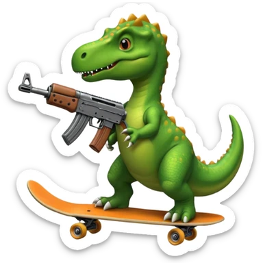 skateboarding dinosaur holding an ak47 sticker